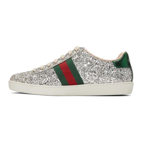 gucci silver glitter sneakers|gucci ace embroidered shoes.